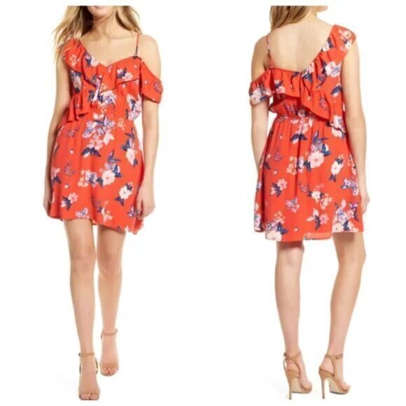 - Cupcakes and Cashmere‎ Cordetta Asymmetrical Ruffle Print Dress- Size Small - Picture 1 of 14
